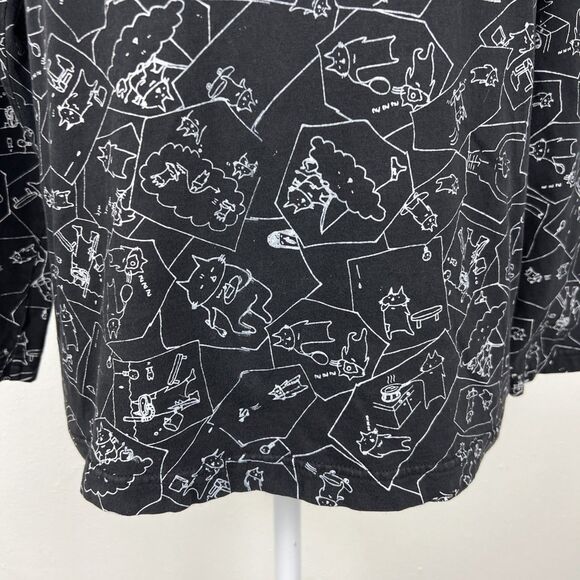 Mint Neko Long Sleeve Shirt Women Medium Black Cat All Over Print Novelty Tee - Picture 8 of 15